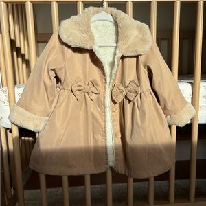 SHEIN Tan Kids Pea Coat with Faux Fur